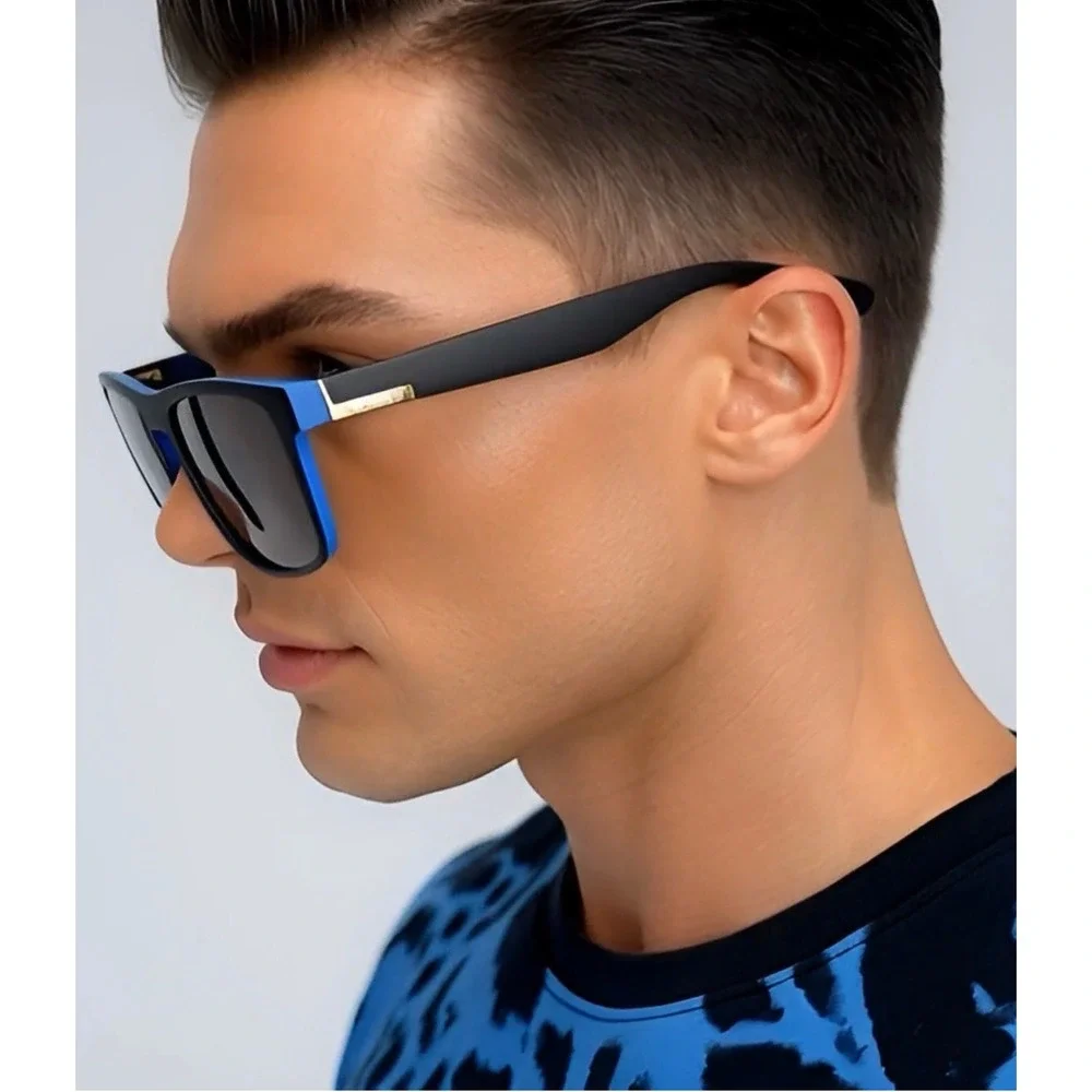Men Black Blue Sport Wrap Frame UV Protection Eyewear Polarized Sunglasses Gafas